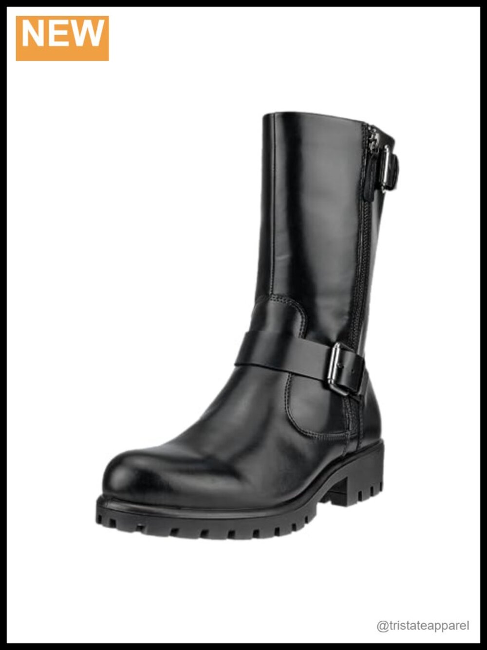 Women's Mid-Calf Motorcycle Boots Leather Zip Casual